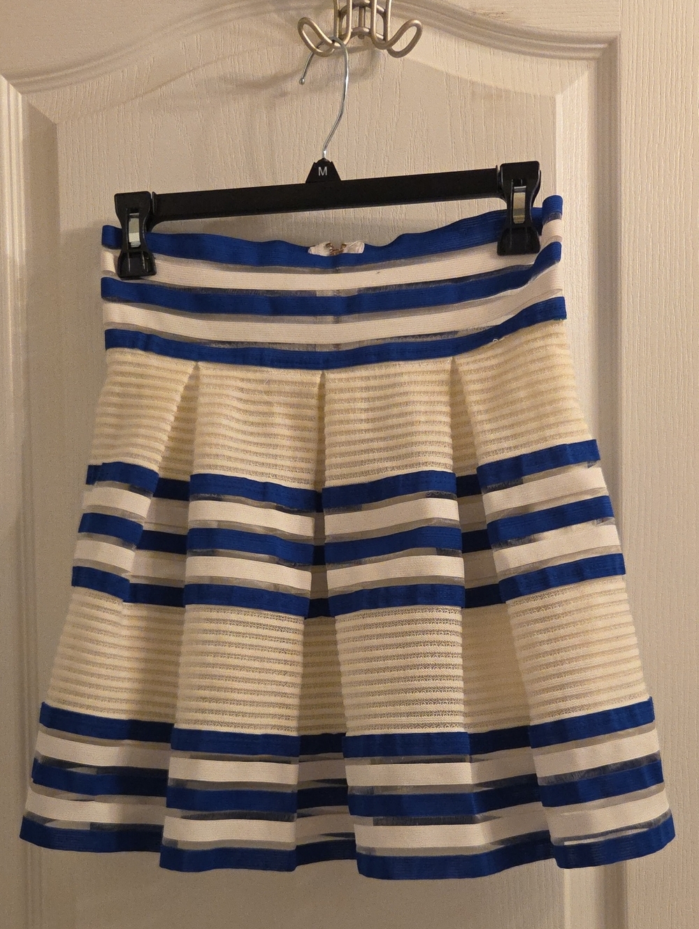 Vizio Ivory and Royal Blue Striped Circle Skirt